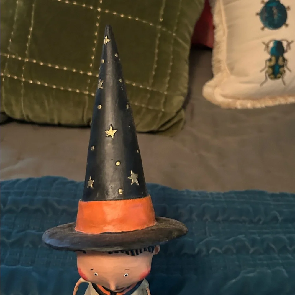 Whimsical Lori Mitchell Large Witch Figurine with Striped Dress - Picture 2 of 2